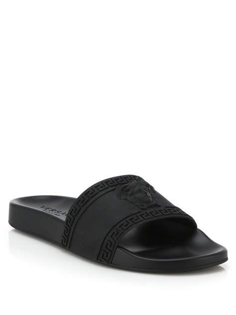 versace mens slides black|versace embroidered leather sandals men.